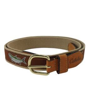 Cabelas Fish Men's Belt Fisherman Leather Tips Trout Size 38